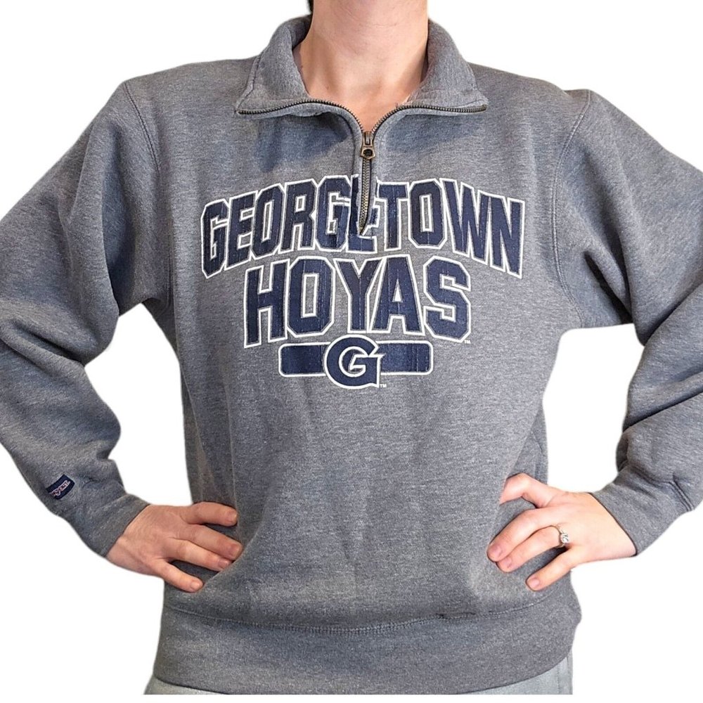 Vintage 90s‎ Georgetown Hoyas Gray Quarter Zip Pullover Sweatshirt S/M Jansport